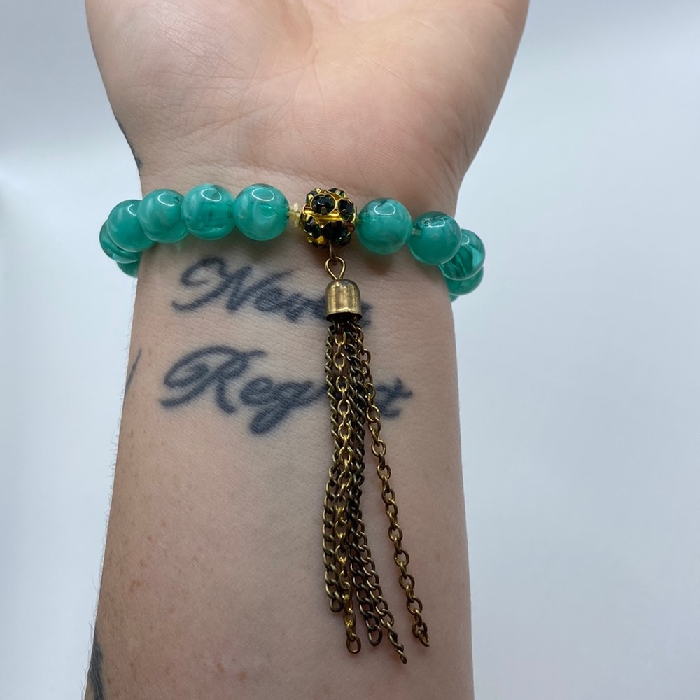 Green Beaded Dangle Bracelet
